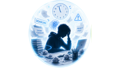 Student overwhelmed by deadlines and a ticking clock