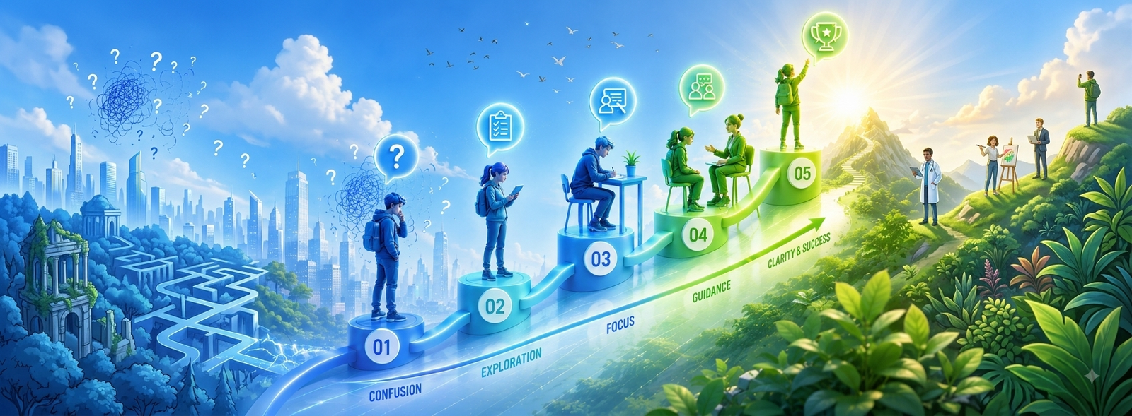 The TMC student journey: from confusion and exploration through focus and guidance to clarity and success